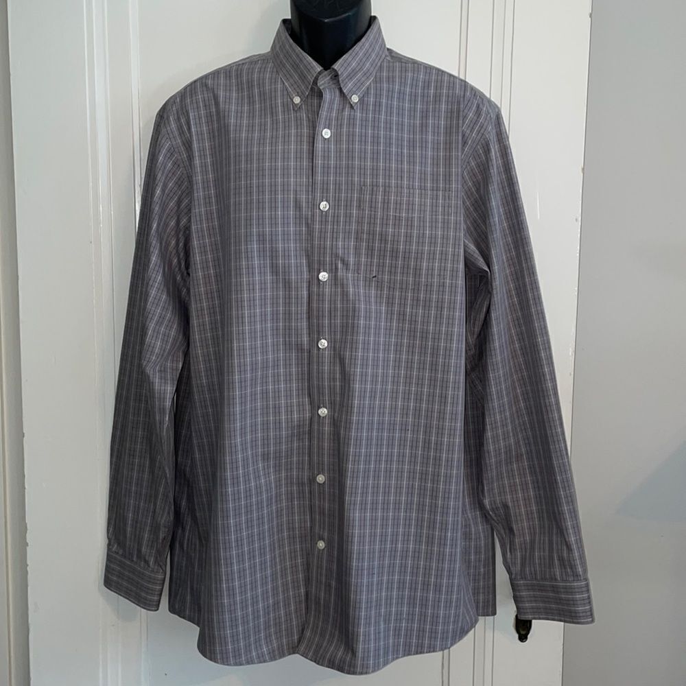 Eddie Bauer gray, white & black check cotton long sleeve shirt